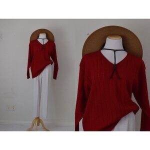 Vintage 00s Red Wool‎ boxy Sweater | size M